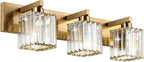 Aipsun Bathroom Vanity Light Fixtures Crystal Vanity Lighting Fixtures Brass 3 Light Bathroom Lighting (Exclude Bulb)