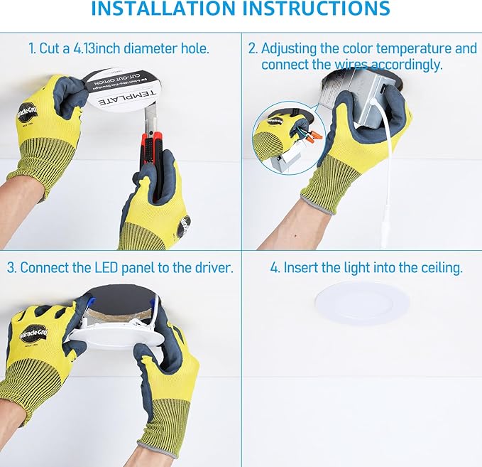 TORCHSTAR 5CCT 4 Inch Slim LED Recessed Lighting with Junction Box, Dimmable 10W Ultra-Thin Recessed Light, 2700K3000K3500K4000K5000K Selectable, 700LM LED Downlight, ETL & Energy Star, Pack of 6