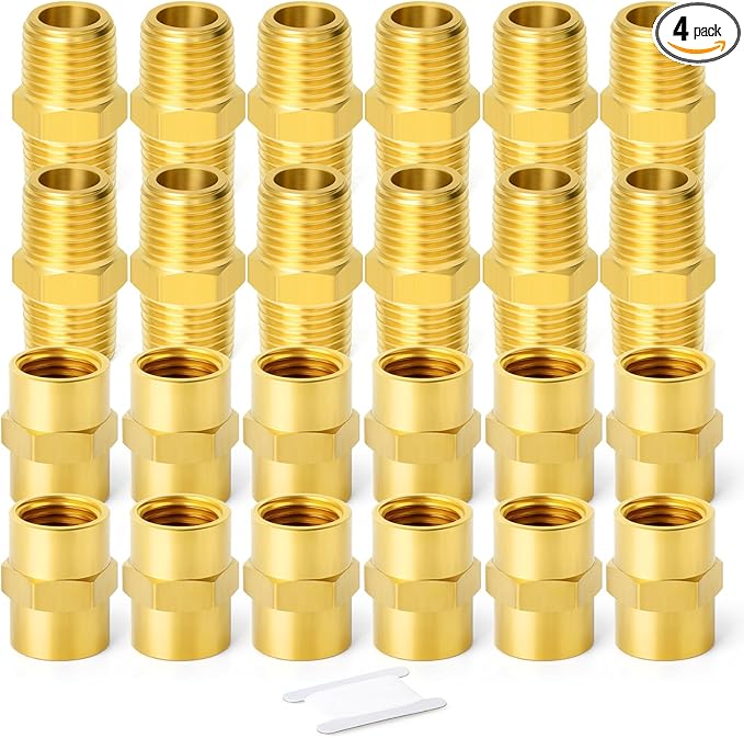 GASHER 4PCS Metals Brass Pipe Fitting, Hex Nipple Brass Hex Coupler, 1/2" x 1/2" NPT Male Thread Pipe, 1/2Inch x 1/2Inch NPT Female Thread Pipe