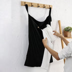 Linen Hanging Laundry Bag, 100% Linen Over The Door Laundry Hamper with Buttons and Zipper, Space Saving Door Hampers for Laundry Dirty Clothes Home Travel, Black