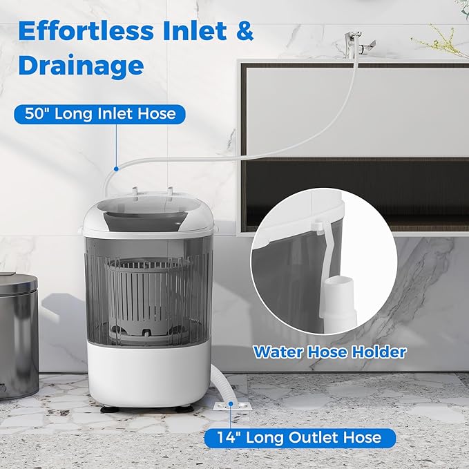 COSTWAY Mini Portable Washing Machine, 5.5 lbs Capacity, Compact Laundry Washer with Spin Tub & Drain Hose, Perfect for Apartment Dorms RV Home (Grey)