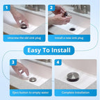 Polished Chrome 972098A Bathroom Sink Push & Seal Pop Up Drain Stopper Assembly,Part number is 35338-06XX,Sealed and Durable