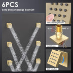 Enga Brushed Gold Rain Shower System with Body Jets, 12 inch Rain Shower Body Spray Jets System Wall Mounted Shower Faucet Set with 3-Function Brass Shower Valve