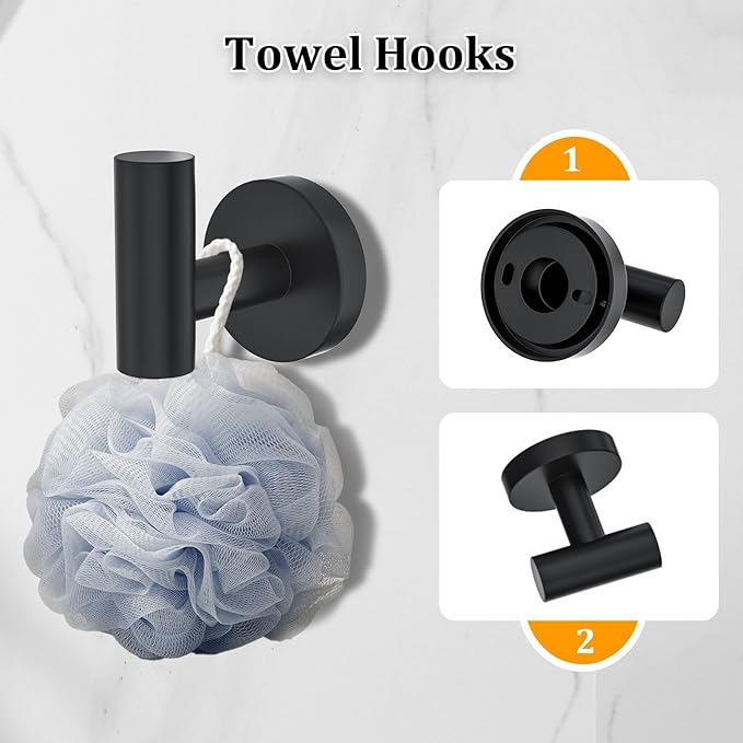 Matte Black Bathroom Hardware Accessories Set 5-Piece Towel Bar Set Includes 23.6in Towel Bar Toilet Paper Holder with Shelf,Towel Holder Set for Bathroom Stainless Steel Wall-Mounted
