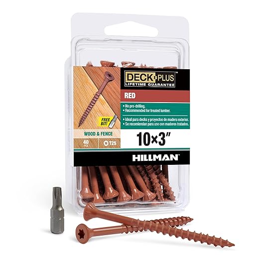 Deck Plus 3 Inch Epoxy Coated Exterior Wood and Fence Screws #10 x 3 Torx/Star Drive Included Coarse Thread, Outdoor Rust Resistant Decking Screw, Red, 40 Pieces | 42600