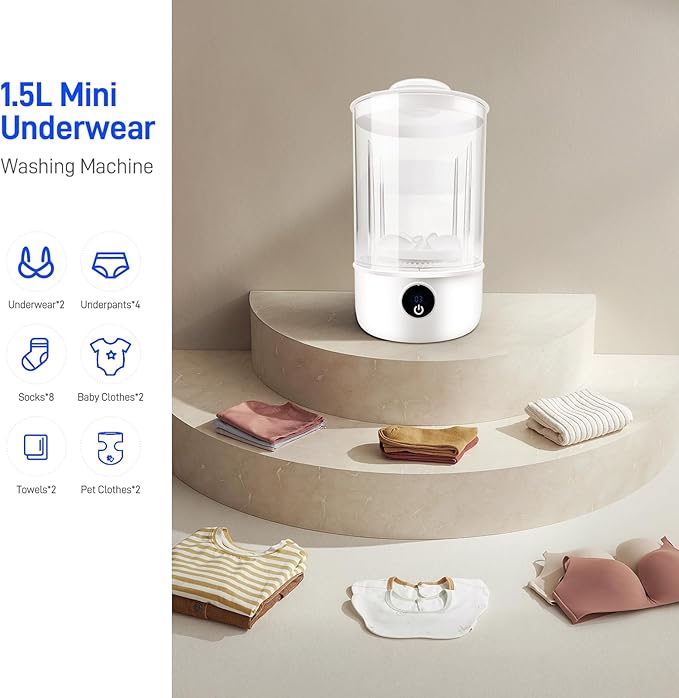 Portable Mini Washing Machine | Compact Deep Cleans Underwear, Baby Clothes, Small Laundry | Lightweight for Apartment, Dorm, Hotel, Travel & Camping | Quiet Energy-Efficient (MR201-US-White)