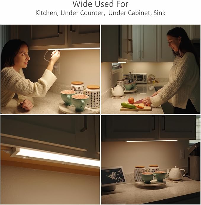 Under Cabinet Lighting Motion Sensor Hardwired, 24 Inch 12W Dimmable, 5 CCT 2700/3000/3500/4000/5000K, Eyes Care Design Linkable Under Counter Lights for Kitchen, Sink, ETL Listed, White