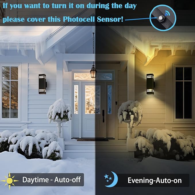 Up and Down Lights Outdoor Wall Light Fixtures, Aluminum Dusk to Dawn Outdoor Lighting Fixture, Modern Black Exterior Light Fixtures, Wall Mount Porch Light for House Front Door