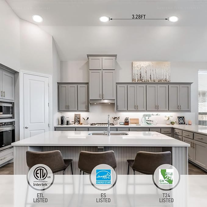 TORCHSTAR 8 Inch Ultra-Thin LED Recessed Ceiling Light with Junction Box, CRI90, 5000K Daylight, 18W High Brightness Dimmable Slim Canless Wafer Downlight, ETL & ES & FCC, Pack of 6