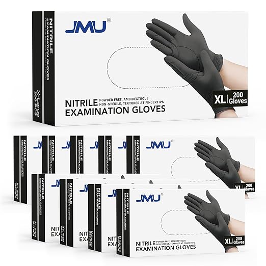 JMU Black Nitrile Gloves XL, 2000 Count, 3.5Mil Disposable Nitrile Exam Gloves Latex Free Powder Free