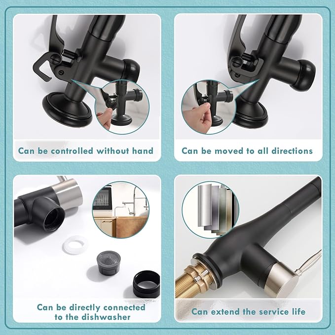 GIMILI Kitchen Faucet with Pull Down Sprayer Single Handle High Pressure Kitchen Sink Faucet Commercial Double-Headed Stainless Steel Kitchen Faucets Brushed Nickel and Black