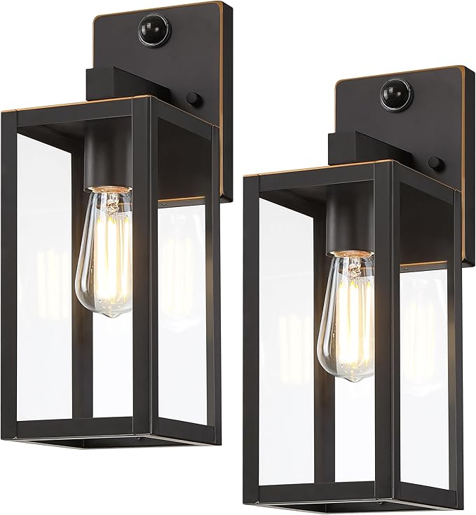 GRUENLICH Dusk to Dawn Large Outdoor Wall Lantern, PIR Motion Sensor Wall Sconce, E26 Base Max 60W, Metal Housing Plus Glass, Oil Rubbed Bronze Finish, Bulb Not Included, 2-Pack