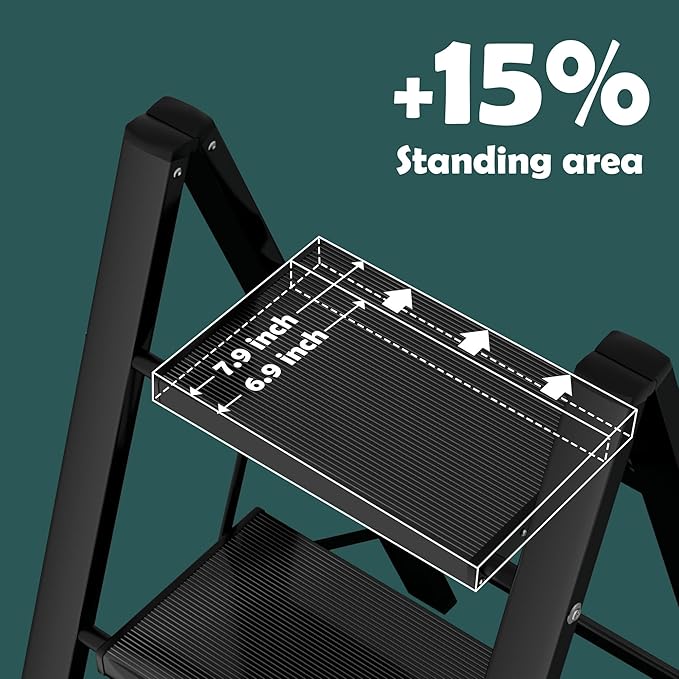 Taranta 4 Step Ladder,Aluminum Lightweight Folding 4 Step Stool with Anti-Slip Wide Pedal,330lbs Capacity Step Ladder for Household,Kitchen,Office - Black