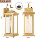 Large Gold Outdoor Sconces Dusk to Dawn 2-Pack, 17 Inch Large Porch Light Photocell Brass Outdoor Light Fixtures IP65 Waterproof with Clear Glass Outside Wall Lanterns Wall Mounted Lamps