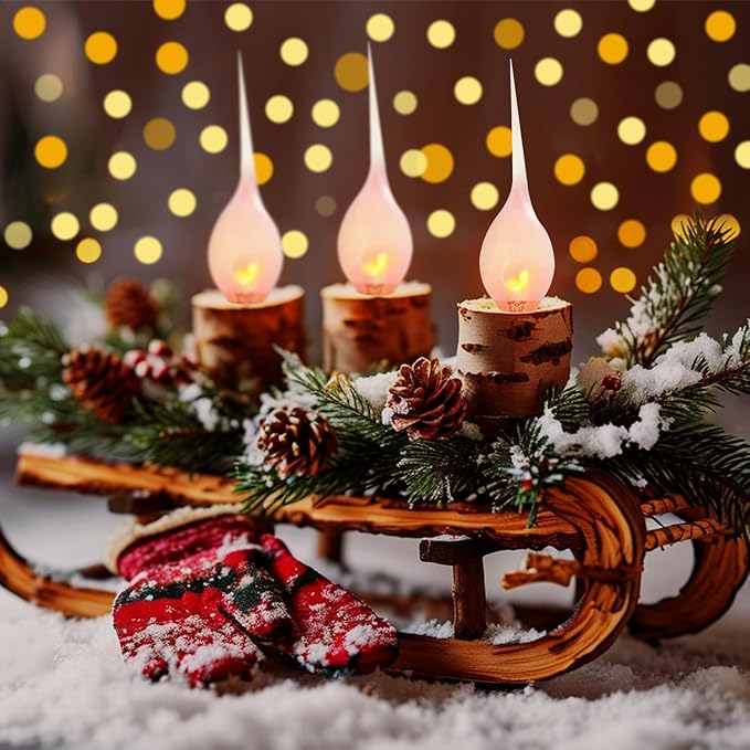 Silicone Dipped Candle Light Bulbs C7 Flickering Flame Bulb E12 Base, Shatterproof Silicone Christmas Light Bulbs for Candle Lamps Electric Window Candles Chandelier Decor, 12 Pack, 1W