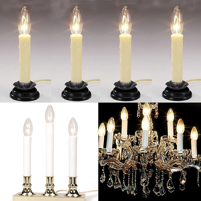 SUNSGNE 25 Pack Candle Light Bulbs, C26 Crystal Clear Torpedo Candelabra Light Bulb for Chandeliers, Window Candle Bulbs, Nightlight Bulb- 7 Watt Light Bulbs- E12 Candelabra Base