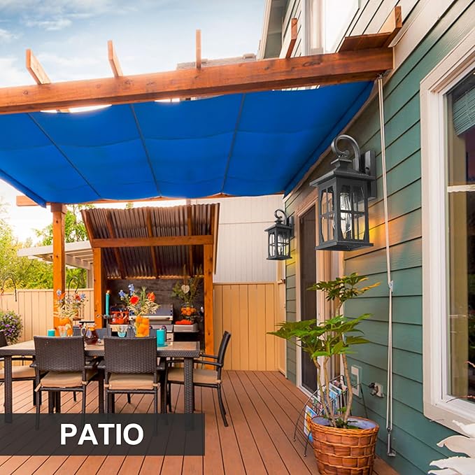 Darkaway Outdoor Light Fixtures Wall Mount, Outdoor Wall Lights Exterior Lighting Fixtures Waterproof Black Outside Wall Sconce with Seeded Glass for House Porch Hallway Garage Front Door