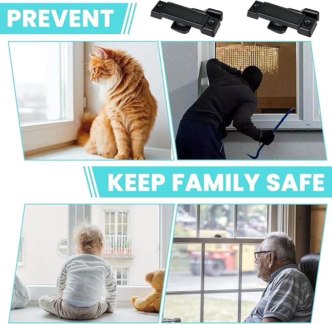 5Pcs F2590 Sash Lock - Replace Broken Window Locks, 2-1/4” Mounting Hole Centers, White Window Latch Replacement Parts for Vertical and Horizontal Sliding Windows(Black)