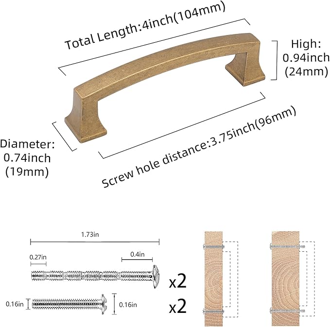 COTYKILEY 10 Pack 3.75Inch(96mm) Antique Brass Kitchen Cabinet Handles Cabinet Pulls Vintage Drawer Pulls Aged Gold Bronze Kitchen Cabinet Hardware