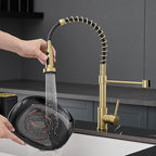 Brushed Gold Kitchen Faucet, AIMADI Kitchen Faucets with Pull Down Sprayer Single Handle One Hole Faucet for Farmhouse Gold Faucet for Kitchen Sink