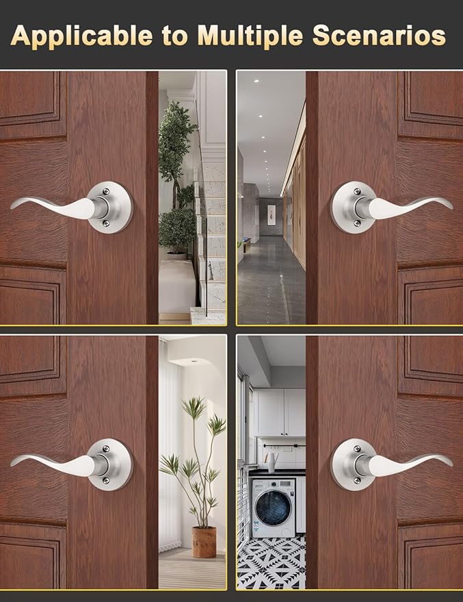 Mengico 2 Set Door Handles Interior,Satin Nickel Door Lever Lock,Interior Dummy Door Handles (Right & Left)