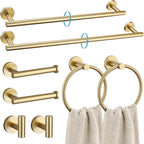 TURS Brushed Gold 8 Piece Bathroom Hardware Set, SUS304 Stainless Steel 24 Inch and 20 Inch Bath Towel Bar Set, Round Bathroom Accessories Kit Wall Mounted