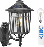 Darkaway Solar Outdoor Wall Lights, Dusk to Dawn Outside Wall Sconce Lighting with Remote, Black Exterior Light Fixture for House Porch Yard Hallway Doorway Garage