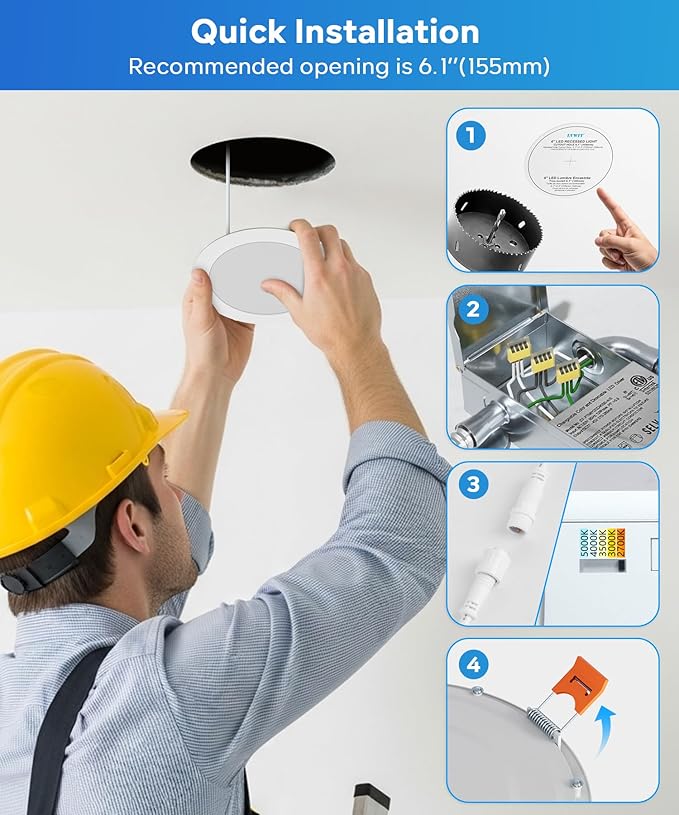 LVWIT 12 Pack Recessed Lighting 6 Inch with Junction Box, Ultra-Thin Dimmable 1200LM 2700K-5000K Wafer Downlight, Canless Smooth Trim LED Ceiling Light with ETL,FCC&IC