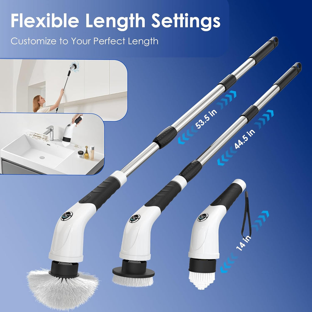 Cordless Electric Spin Scrubber, IPX7 Waterproof Rechargeable Power Cleaning Brush with 4000mAh Battery, 210min Runtime, 7 Brush Heads, 3 Adjustable Speeds, for Shower, Tub, Tile, Kitchen, Floor