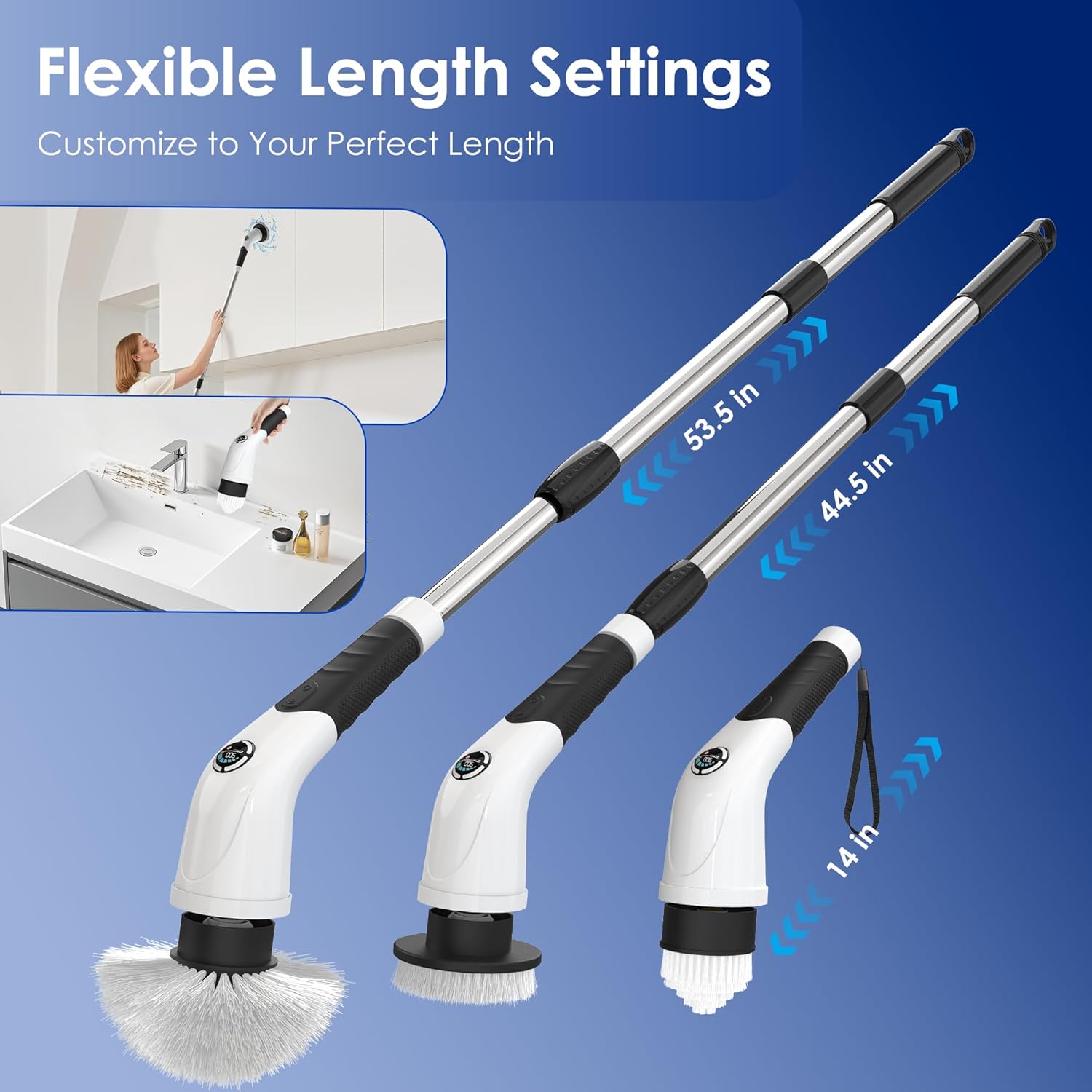 Cordless Electric Spin Scrubber, IPX7 Waterproof Rechargeable Power Cleaning Brush with 4000mAh Battery, 210min Runtime, 7 Brush Heads, 3 Adjustable Speeds, for Shower, Tub, Tile, Kitchen, Floor