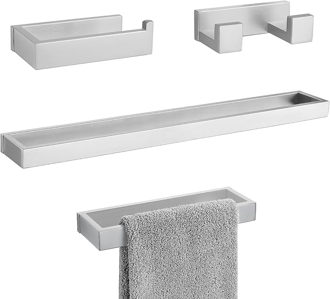 Brushed Nickel 4-Piece Bathroom Hardware Accessories Set, Bathroom Hardware Set including Towel Bar,Towel Holder, Toilet Paper Holder,Towel Hook, SUS304 Stainless Steel Bath Towel Bar Set Wall Mounted