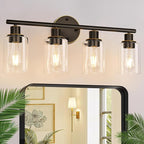 4-Light Bathroom Light Fixtures, Brown and Gold Modern Vanity Lights Over Mirror with Clear Glass Shade, Bathroom Wall Lamp for Mirror Kitchen Living Room Hallway Cabinet Porch Bedroom Reading room