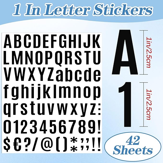 3402 PCS 42 Sheets Letter Stickers Small Mailbox Numbers and Letters Self Adhesive Vinyl Waterproof Alphabet Number Stickers for Mailbox Address,Scrapbooking,Cup, Sign,DIY Crafts Art (1 Inch,Black)
