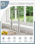 Kitchen Faucet, Kitchen Faucet with Soap Dispenser, Faucet for Camper Farmhouse RV Kitchen Sink, Single Handle Stainless Steel Kitchen Sink Faucets with Pull Down Sprayer, Nickel Brushed
