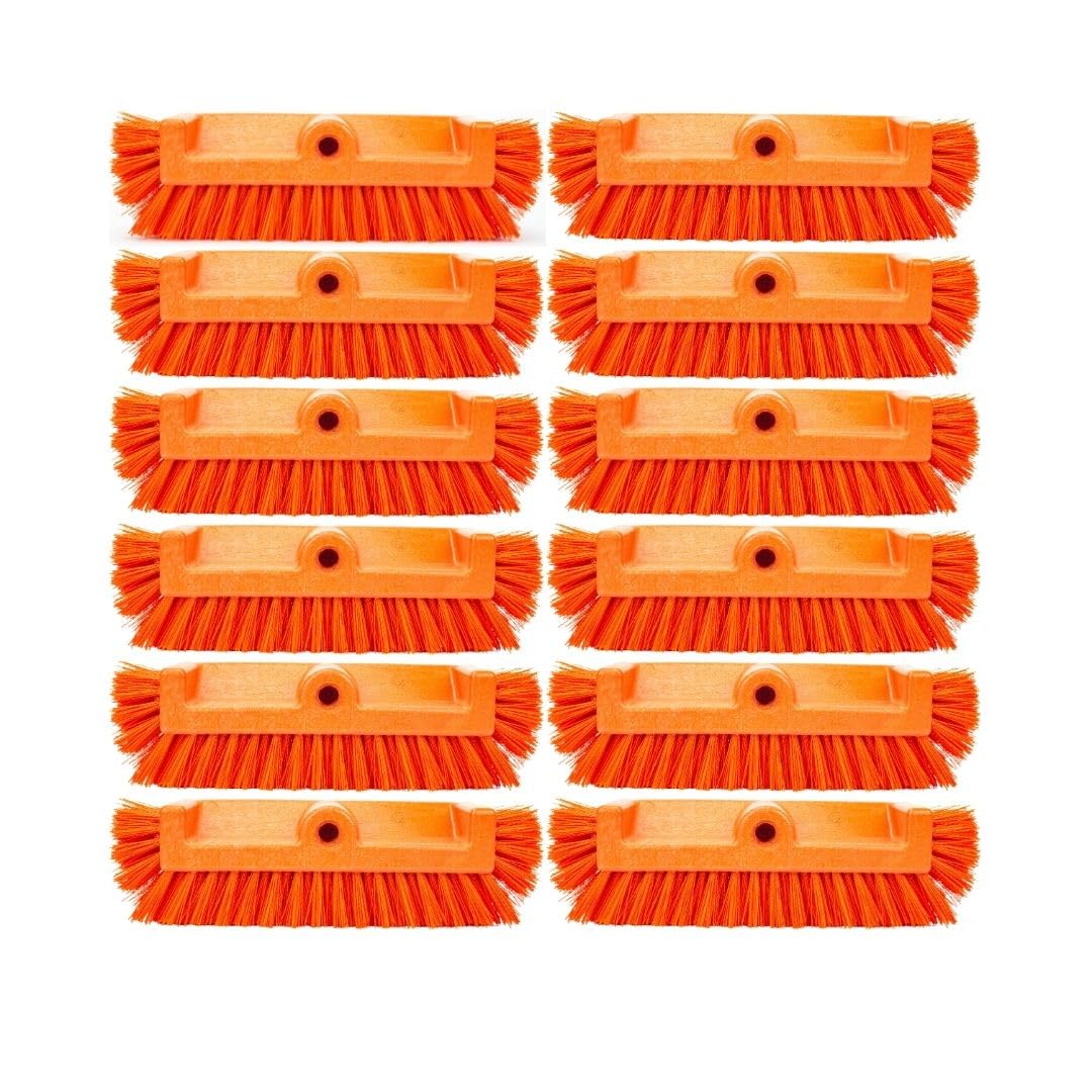 SPARTA Multi-Level Tile Scrub Brush 12" Wide Brush Head, Heavy-Duty Tile Cleaning Brush with End Bristles for Commercial Tiles, Tubs and Floor, Plastic, 12 Inches, Orange, (Pack of 12)