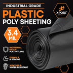 Xpose Safety Black Plastic Sheeting 5 Pack – 10' x 100' Rolls – Heavy Duty 3.4 Mil Poly Sheet – Waterproof, Dustproof, Vapor Barrier – for Construction, Painting, Industrial Use