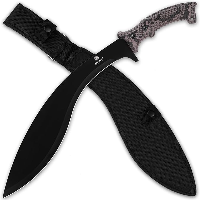 REAT Kukri Machete with Sheath,19 inch 420 Stainless Steel Blade,Non-silp Rubber Handle, Machetes for Cutting Trees,Yard Work,Hunting,Camping