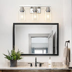 3-Light Bathroom Light Fixtures, Nickel Bathroom Vanity Light with Clear Glass Shade, Modern Bathroom Wall Lights Over Mirror, Farmhouse Wall Sconces Lighting for Bedroom Living Room