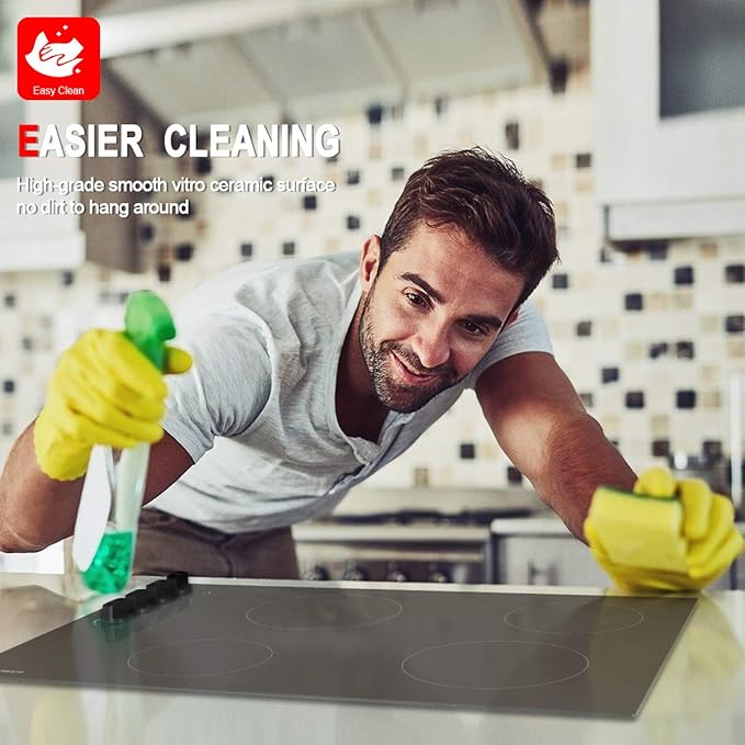 GASLAND Chef 30 Inch Electric Cooktop 4 Burners, Electric Ceramic Cooktop CH77BS, 7 Power Levels, Built-in Radiant Electric Stovetop, Mechanical Knob Control, Hot Surface Indicator, Hardwired, 240V