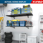 4-Pack 1.5x4ft Heavy Duty Garage Wall Shelving, 1000 lbs Load Capacity, Garage Shelving Wall Mounted, Storage Rack with Hooks, Black