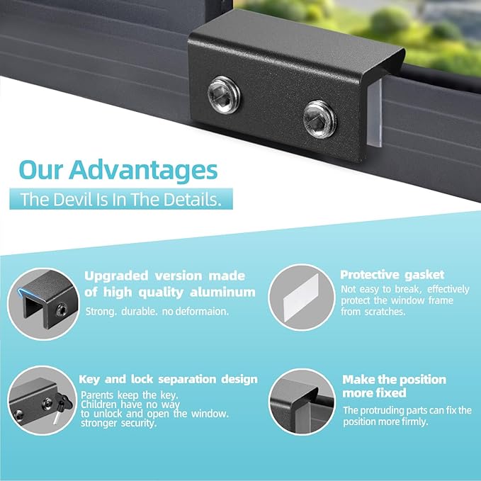 Window Locks for Up and Down Windows 4 Pack Window Stopper Sliding Window Lock for Vertical Horizontal Sliding Windows Doors with Key Aluminum Window Security Locks Child Proof(Black Large)