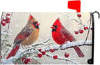 Kawani Winter Mailbox Cover Christmas Birds Holly Berry Branches Snow Mailbox Covers Magnetic Standard Size 21x18 Inch Winter Xmas Holiday Post Letter Box Cover for Garden Yard Decor