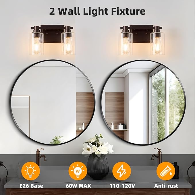 2 Lights Bathroom Lighting Fixtures Over Mirror Oil Rubbed Bronze Bathroom Vanity Light Fixture Farmhouse Vanity Light Vintage for Bedroom Living Room Hallway