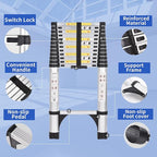 JADDUO Aluminum Telescoping Ladder - 16.5 FT Extension Ladder with 2 Triangle Stabilizers for Attic, RV, Home & Travel