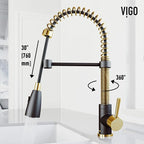 VIGO Brant 19'' H Single Handle Pull-Down Sprayer Kitchen Faucet in Matte Brushed Gold and Matte Black-VG02003MGMB