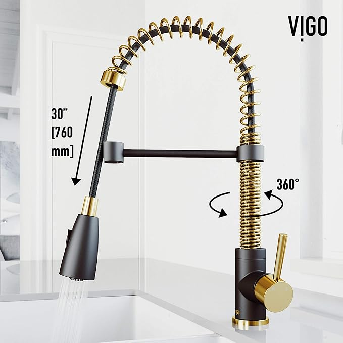 VIGO Brant 19'' H Single Handle Pull-Down Sprayer Kitchen Faucet in Matte Brushed Gold and Matte Black-VG02003MGMB