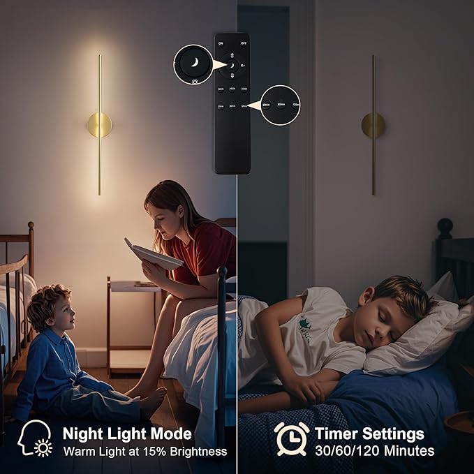 Removable Battery Operated Wall Sconces with Remote Control 350°Rotate LED Wireless Wall Lights with 3 Color Temperatures & Dimming for Bedroom, Hallway,28.3 Inch (2 Pack)