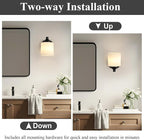 Matte Black Milk Glass Wall Sconces, 1 Pack Hardwired Indoor Wall Light Fixtures for Living Room, Hallway, Bedroom, Ceramic E26 Sockets (Bulbs Not Included)