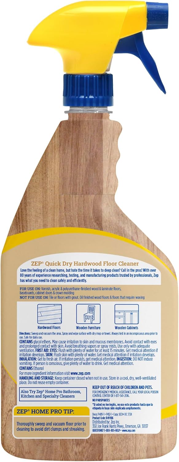 Zep Home Pro Quick Dry Hardwood Floor Cleaner - 24 Fl. Oz. - R49906 - Pro Trusted Cleaning Power: Now in Refreshing Scents and Family Friendly Formulas (6)…