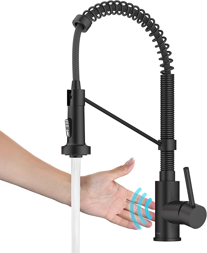 KRAUS Bolden Touchless Sensor Commercial Style 2-Function Single Handle Pull Down Kitchen Faucet in Matte Black, KSF-1610MB